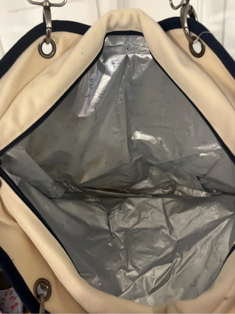 Canvas Anchor Thermal Tote Bag - Navy and Cream